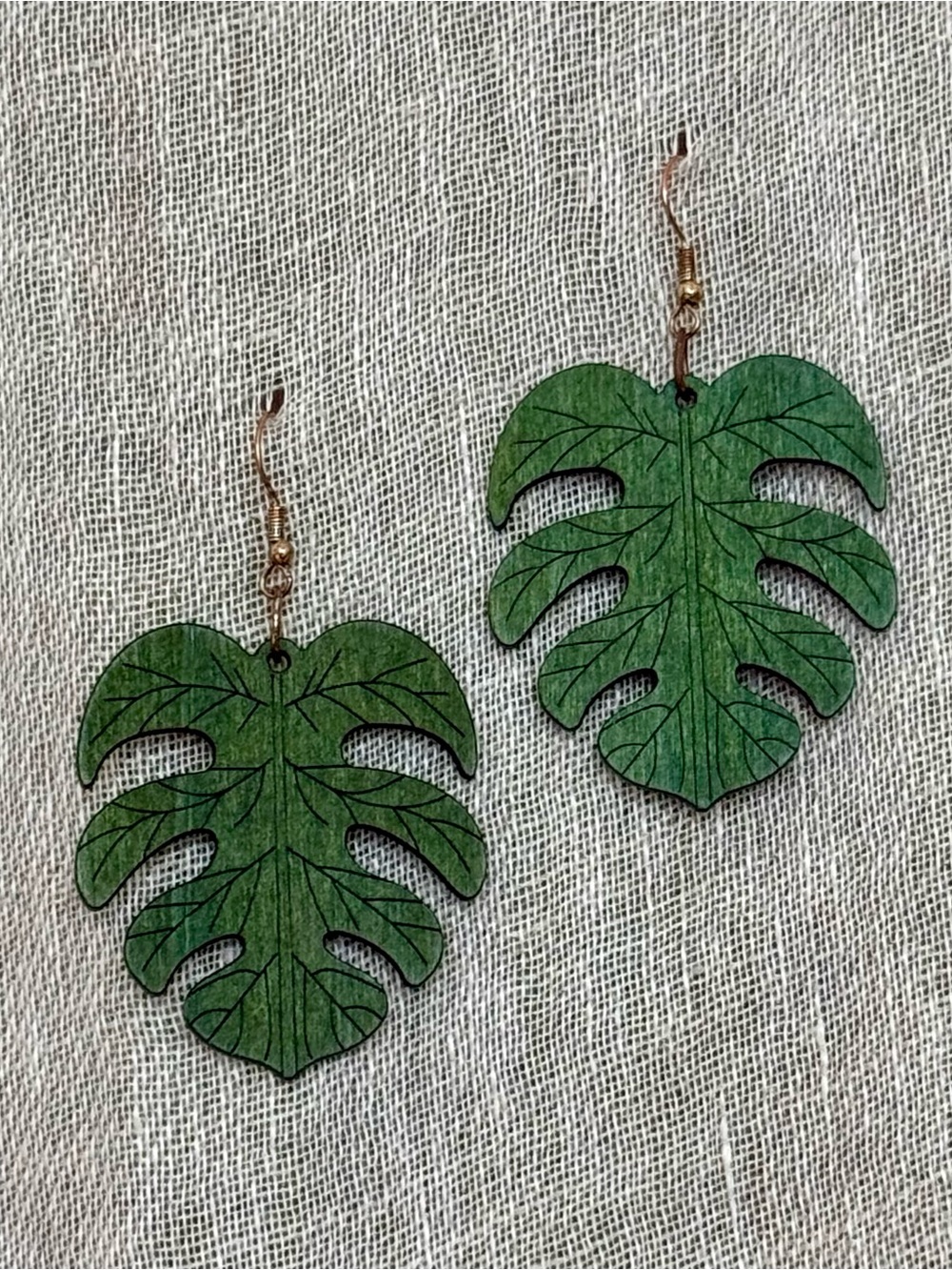 Wooden Monstera Leaf Earrings